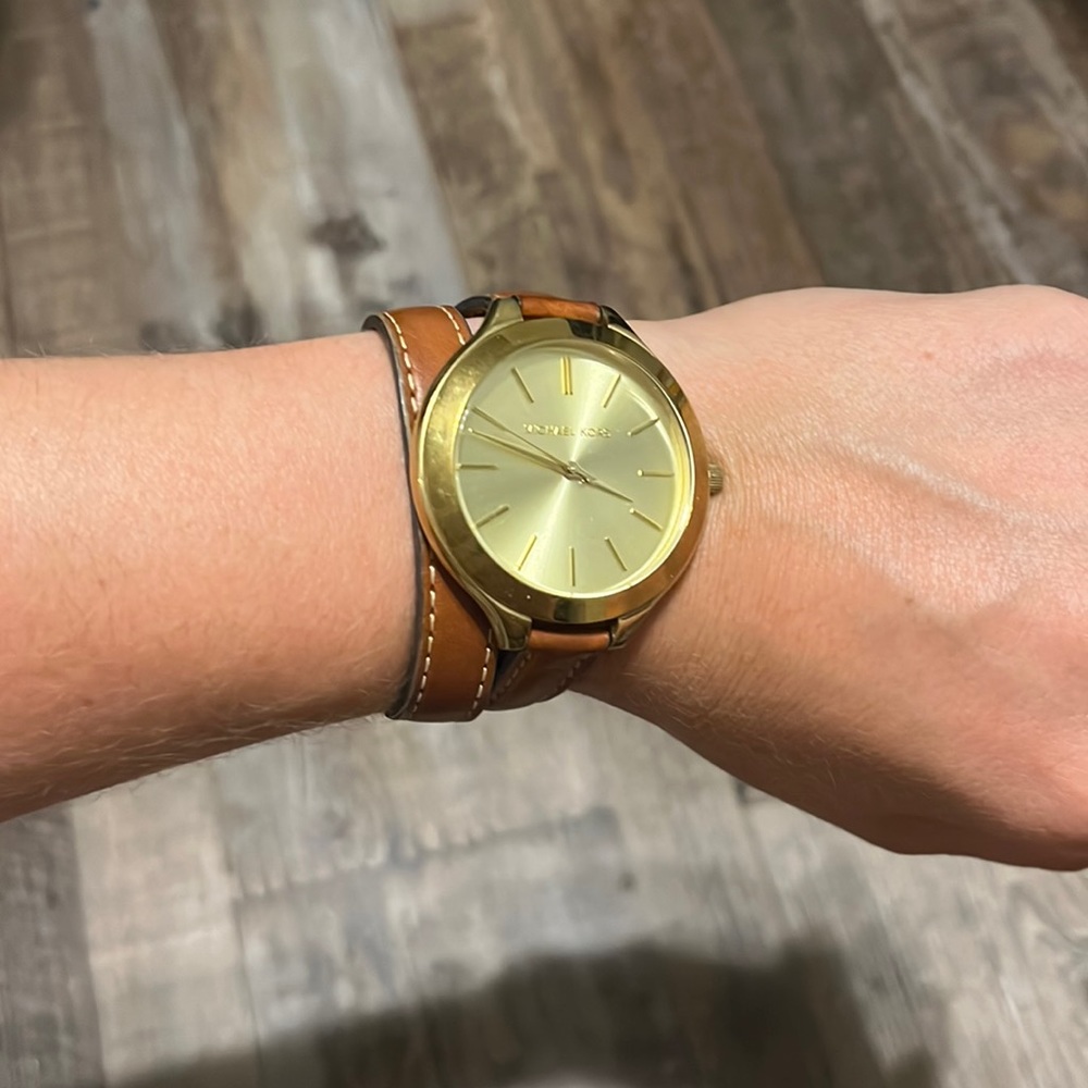 Michael Kors double wrap leather gold watch